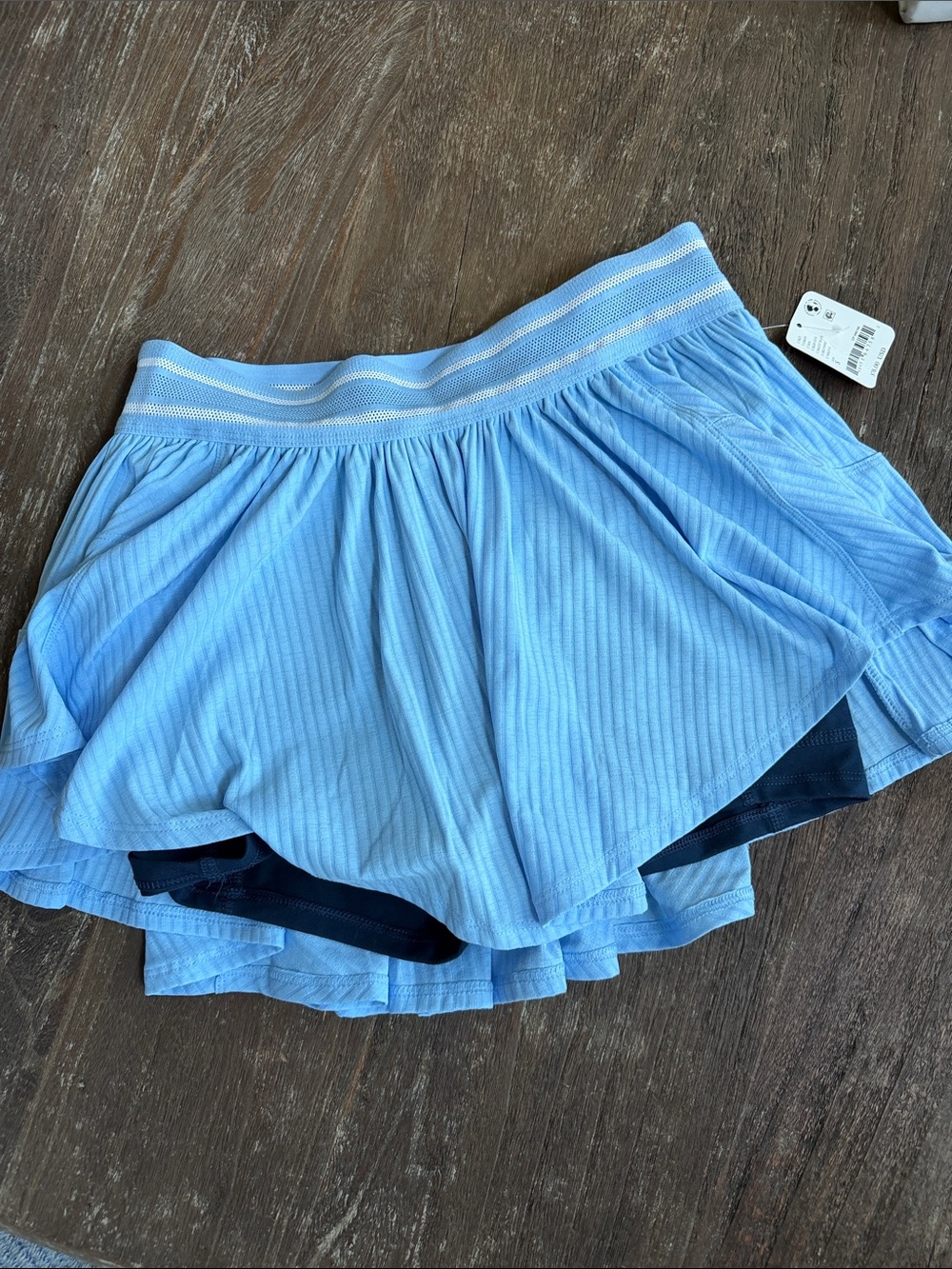 FP Movement by Free People Light Blue Ribbed Layered Mini Skirt with Navy Liner